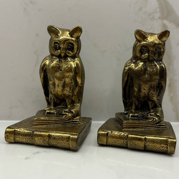 Vintage Other - Vintage Pair of Heavy Brass Owls on Books Bookends Riverside Brass Canada